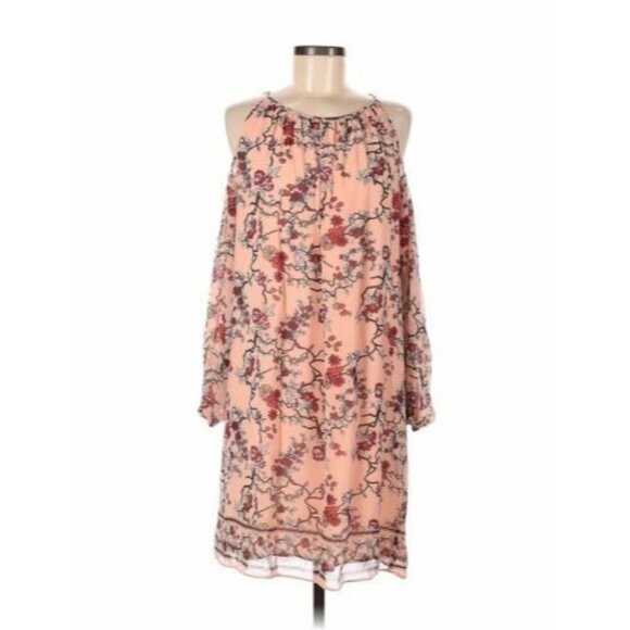 Womens dress floral cold shoulder sheath Stretch Sz M peachy Pink Max Edition - Picture 1 of 11